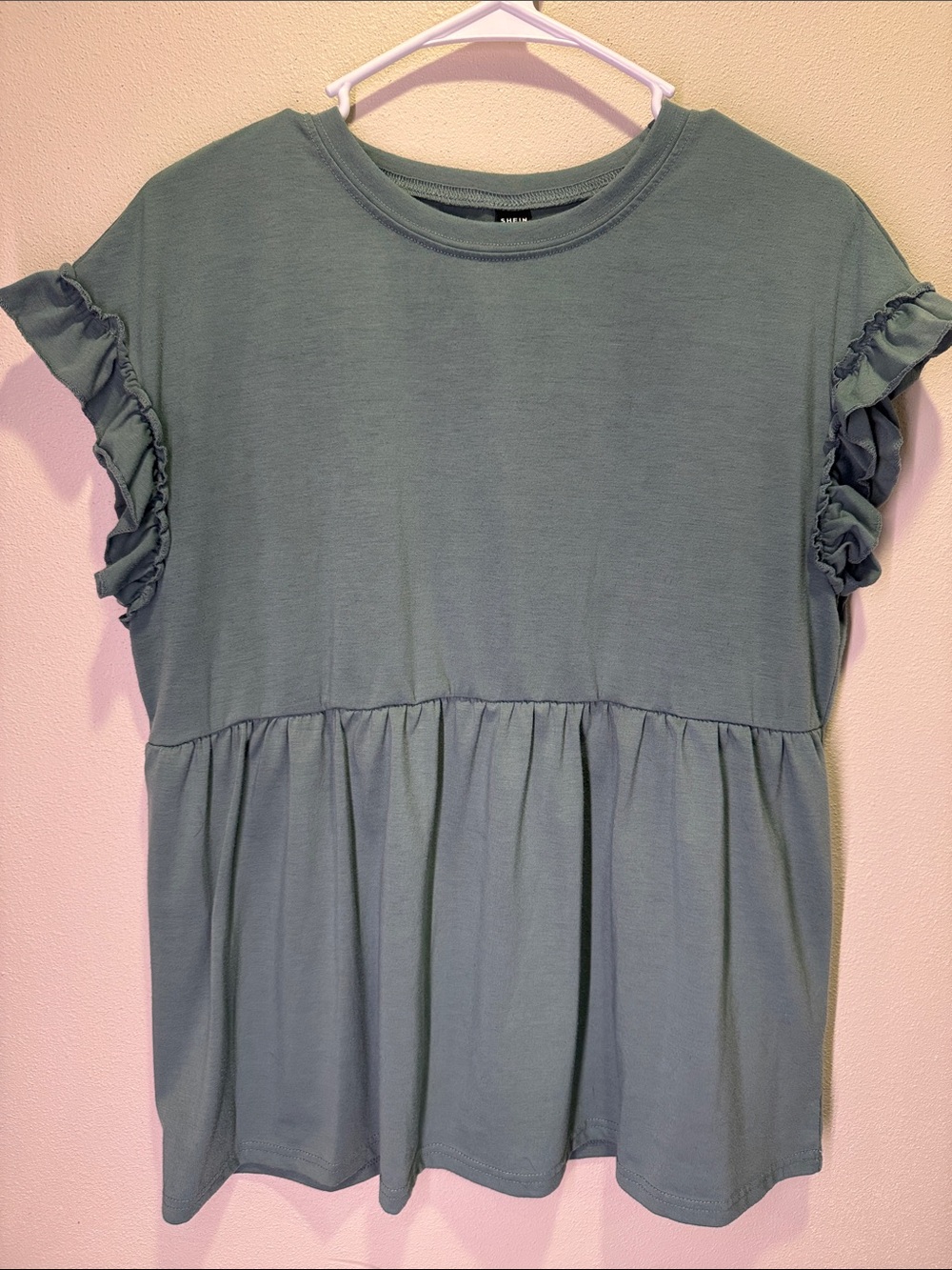 SHEIN Sage Green Ruffle Sleeve Peplum Top